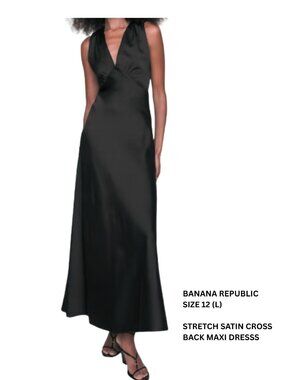 Banana Republic Stretch Satin Cross-Back Maxi Dress – Size 12